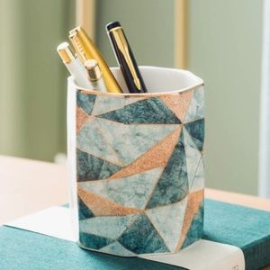 Ceramic Organizer - Abstract Geometric - Contemporary Marbled - Green Orange NWT